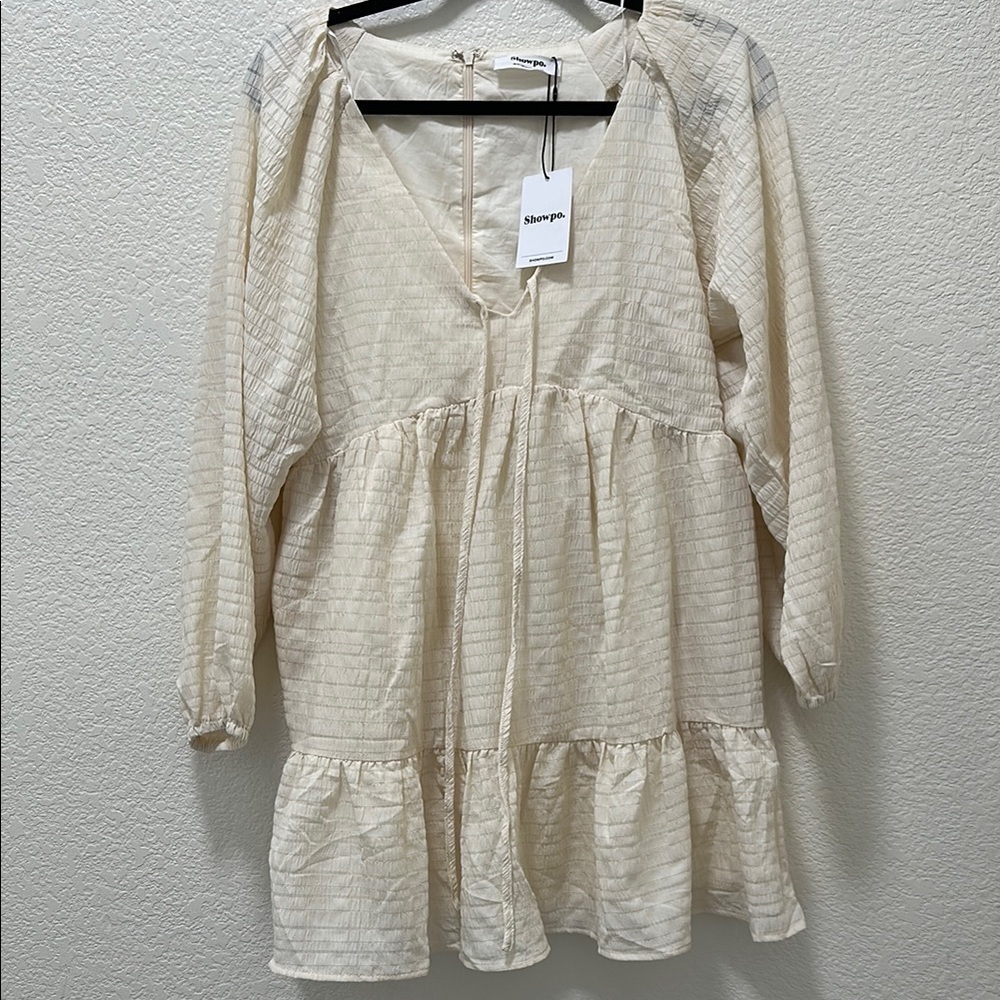 Showpo Cream Long Sleeve Dress